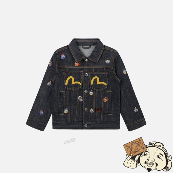Kids Evisu ALLOVER POMPADOUR DARUMA PRINT DENIM JACKET Indigo | 578DLOMYR