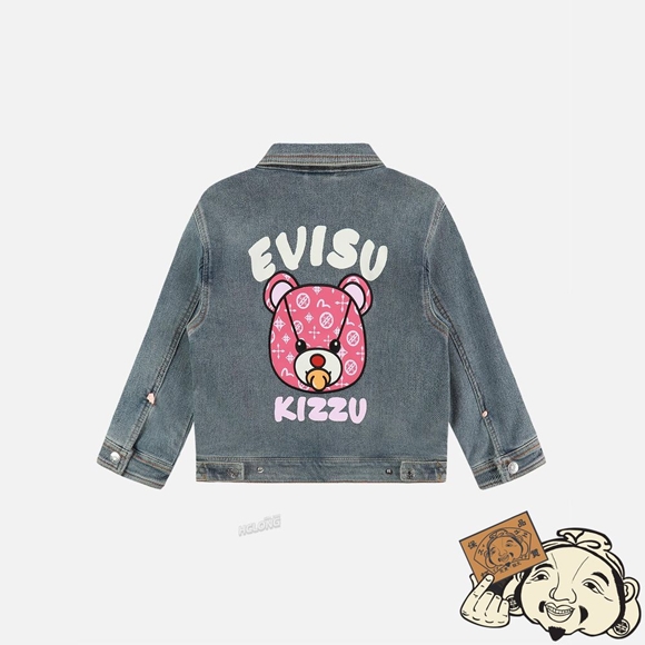 Kids Evisu BEAR PATCHED DENIM JACKET Indigo | 350ZQIGJK