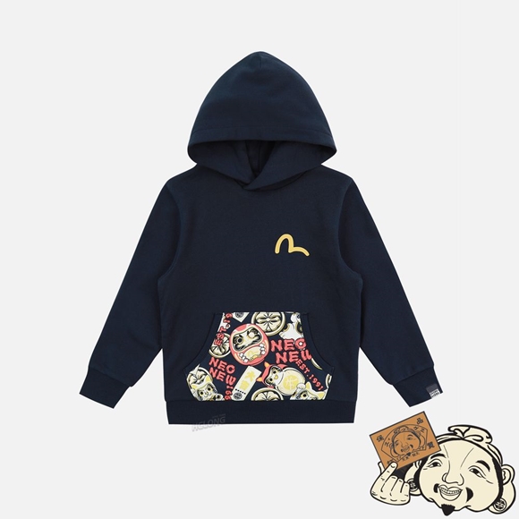 Kids Evisu DARUMA BUDDIES PRINT HOODIE Bleu Marine | 752NUERFO