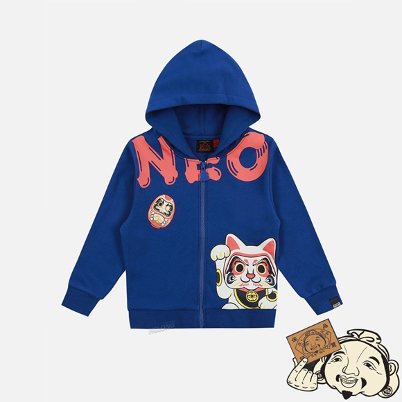 Kids Evisu FORTUNE CAT AND DARUMA PRINT ZIP-UP HOODIE Bleu | 501QDWKPG