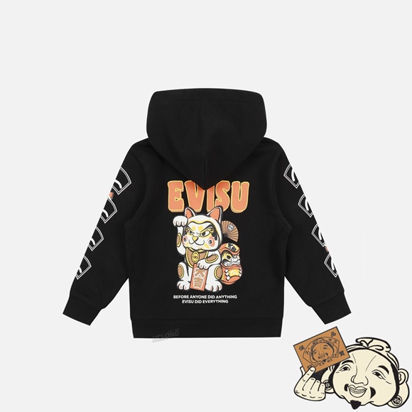 Kids Evisu FORTUNE CAT WITH DARUMA PRINT HOODED SWEATSHIRT Noir | 639EVGBAX