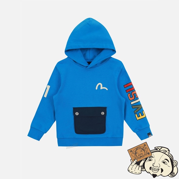 Kids Evisu LOGO AND SEAGULL PRINT HOODIE Bleu | 230DVZPBY