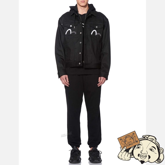 Men Evisu 3D ASTRONAUT BADGE DENIM JACKET Noir | 078EHRFXD