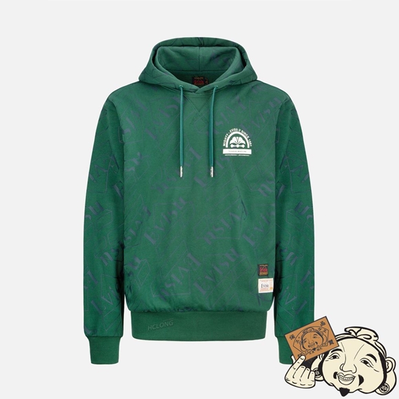 Men Evisu ALLOVER LOGO PRINT HOODED SWEATSHIRT Vert | 456CPWHUE