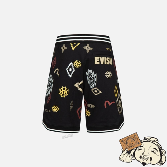 Men Evisu ALLOVER NOMADIC-PATTERN PRINT SWEAT SHORTS Noir | 968ARZYLX