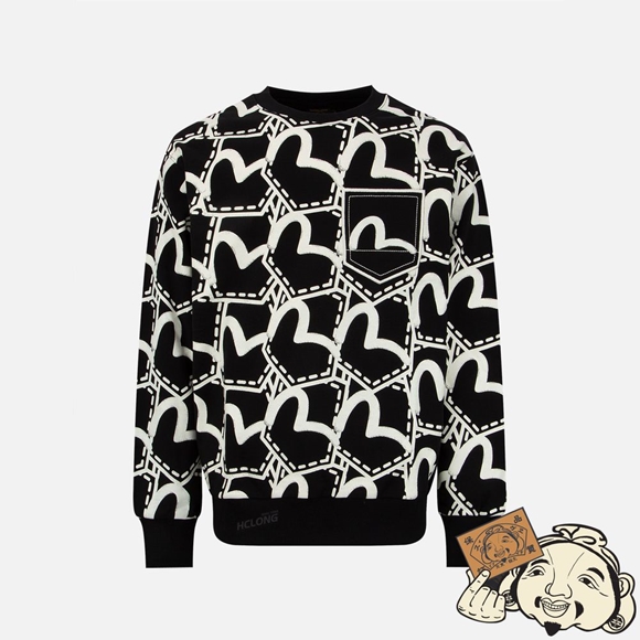 Men Evisu ALLOVER SEAGULL POCKET GRAPHIC PRINT SWEATSHIRT Noir | 435ONLQHX