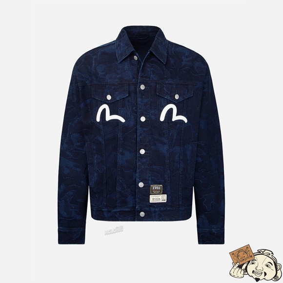 Men Evisu Allover Camouflage Jacquard Denim Jacket Indigo | 273AJQXML