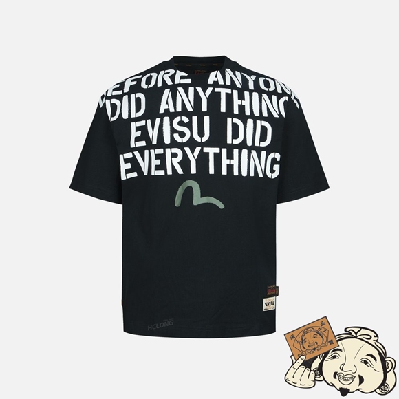 Men Evisu BRAND MOTTO AND SEAGULL PRINT T-SHIRT Noir | 517PSMUEA
