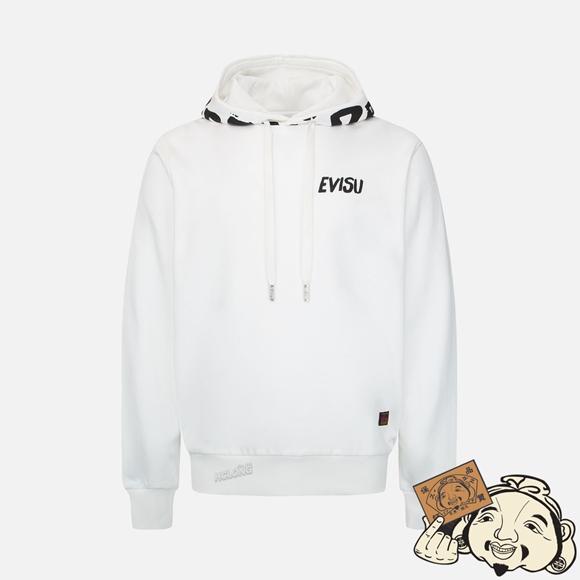 Men Evisu BRAND MOTTO PRINT HOODED SWEATSHIRT Blanche | 246EQZHMB