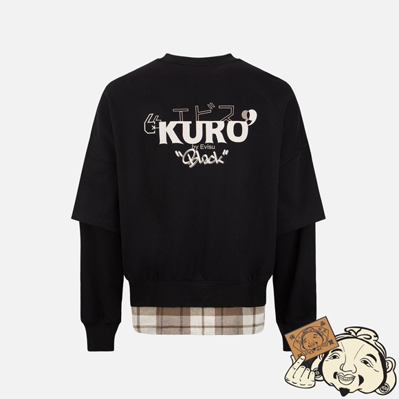 Men Evisu CONTRAST HEM MOCK 2-IN-1 SWEATSHIRT Noir | 829YZPDFC