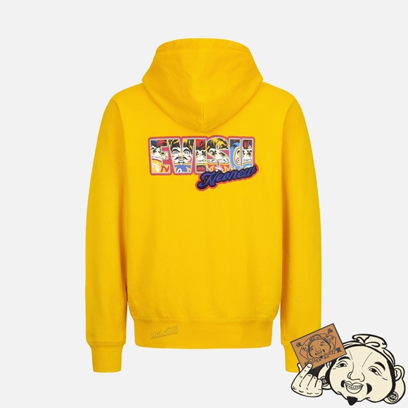 Men Evisu DARUMA BROTHERS PRINT HOODED SWEATSHIRT Jaune | 812ICFTHJ