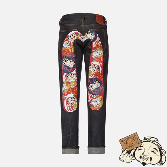 Men Evisu DARUMA BUDDIES DAICOCK PRINT SLIM FIT JEANS #2010 Indigo | 430ACUNSK