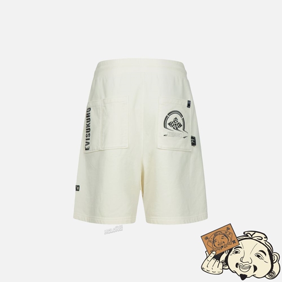 Men Evisu DISTORTED KAMON EMBROIDERY SWEAT SHORTS Blanche | 970CIVMKP