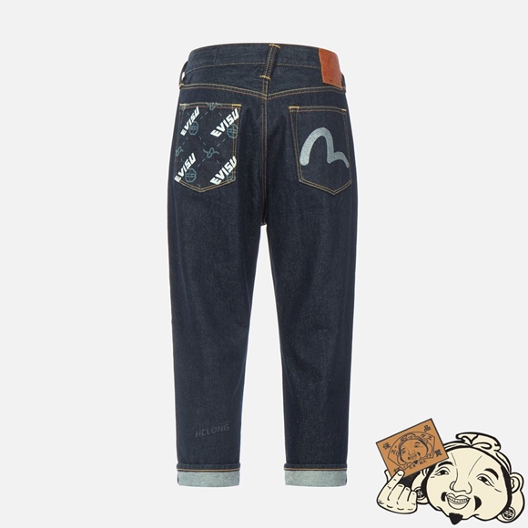 Men Evisu DOUBLE MONOGRAM PRINTED POCKET CROPPED FIT JEANS #2027 Indigo | 963CZRYVK