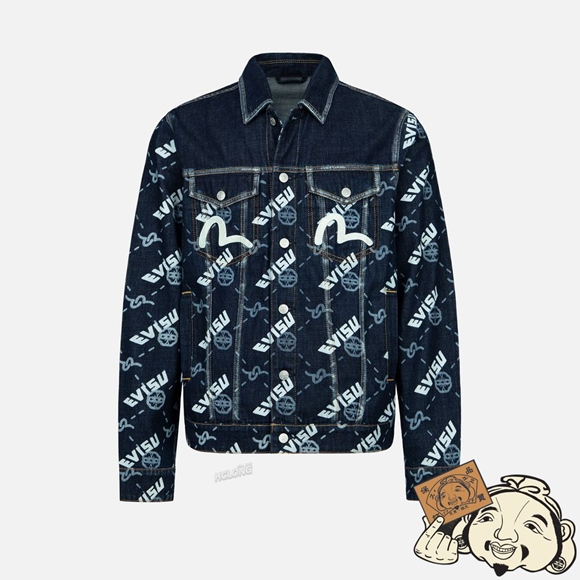 Men Evisu DOUBLE MONOGRAM PRINT DENIM JACKET Indigo | 712CBRPEA