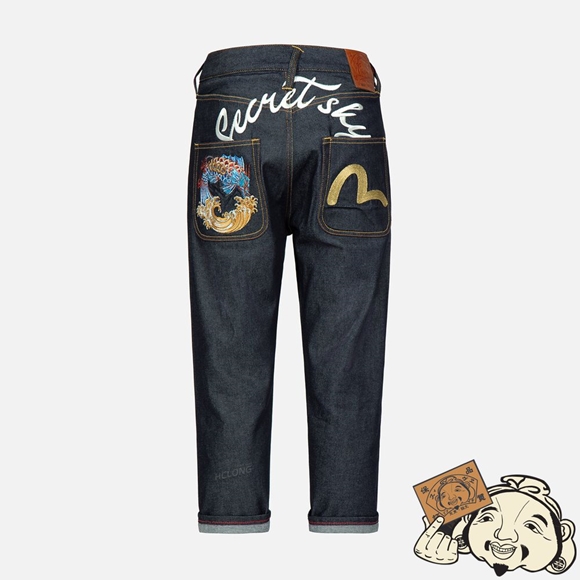 Men Evisu DRAGON-KOI AND SEAGULL EMBROIDERY CROPPED-FIT JEANS #2027 Indigo | 376SLVBFU