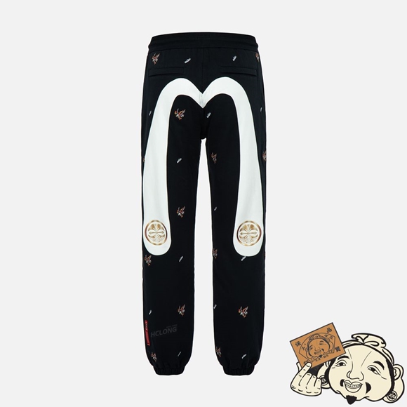 Men Evisu EAGLE AND LOGO ALLOVER EMBROIDERY SWEATPANTS Noir | 245HTYPEI