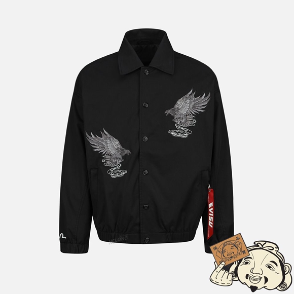 Men Evisu EAGLE AND LOGO EMBROIDERY SHIRT JACKET Noir | 516UMTJFY