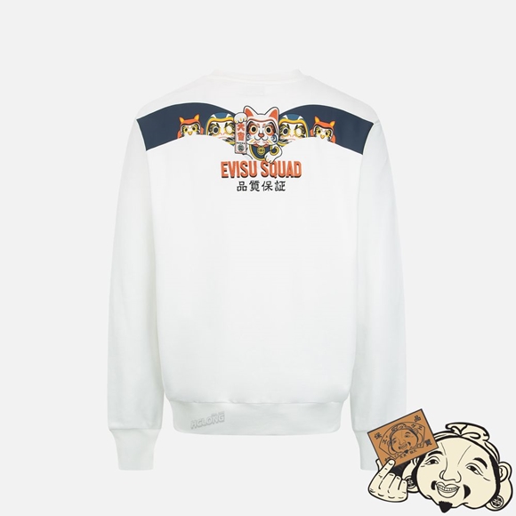 Men Evisu EVISU SQUAD DAICOCK PRINT SWEATSHIRT Blanche | 093GESUWJ