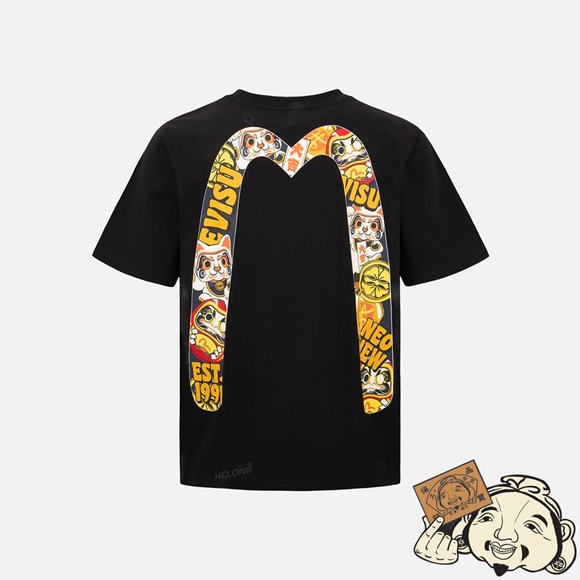 Men Evisu EVISU SQUAD DAICOCK PRINT T-SHIRT Noir | 695ODWIVG