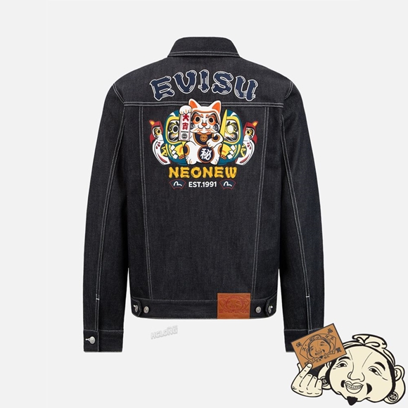 Men Evisu EVISU SQUAD EMBROIDERY DENIM JACKET Indigo | 425QDASEG