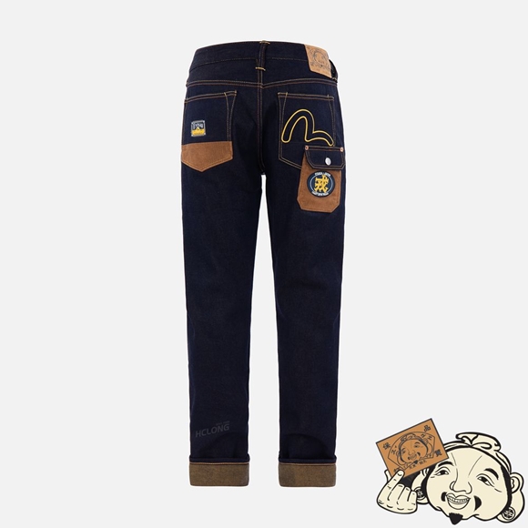 Men Evisu FABRIC-BLOCKING CARROT-FIT JEANS WITH WORKER POCKETS #2017 Indigo | 836CMHALQ