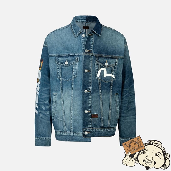 Men Evisu FLAME LOGO EMBROIDERY HALF & HALF DENIM JACKET Indigo | 870QRWSKL