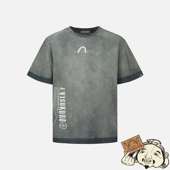 Men Evisu GARMENT DYED 2-TONE T-SHIRT CHARCOAL | 751HYVWPR