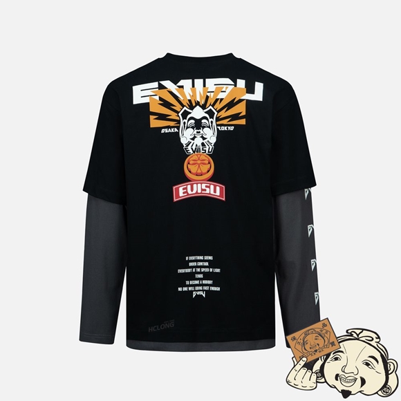 Men Evisu GODHEAD AND LOGO PRINT MOCK 2-IN-1 T-SHIRT Noir | 862FQHUYX