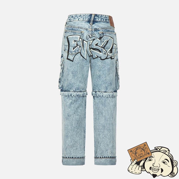 Men Evisu GRAFFITI LOGO DETACHABLE WIDE-LEG DENIM JEANS Indigo | 239XQUITC