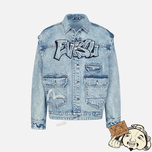 Men Evisu GRAFFITI LOGO EMBROIDERY DENIM JACKET WITH DETACHABLE SLEEVES Indigo | 894VSIKYT