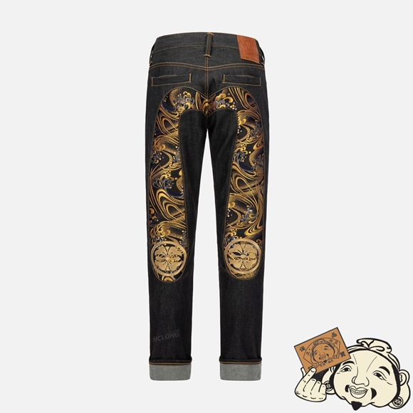 Men Evisu JACQUARD DAICOCK INSERT CARROT-FIT JEANS#2017 Indigo | 034BZVDNC