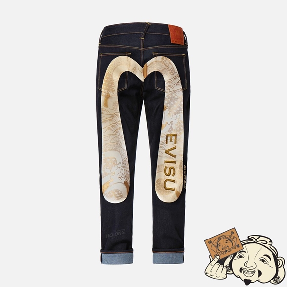 Men Evisu JAPANESE-PATTERN DAICOCK PRINT CARROT-FIT JEANS #2017 Indigo | 964MUTHGR
