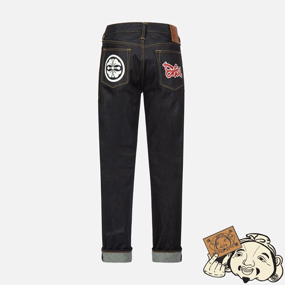 Men Evisu KAMON AND GRAFFITI LOGO PRINT CARROT-FIT DENIM JEANS #2017 Indigo | 436MOXAYS