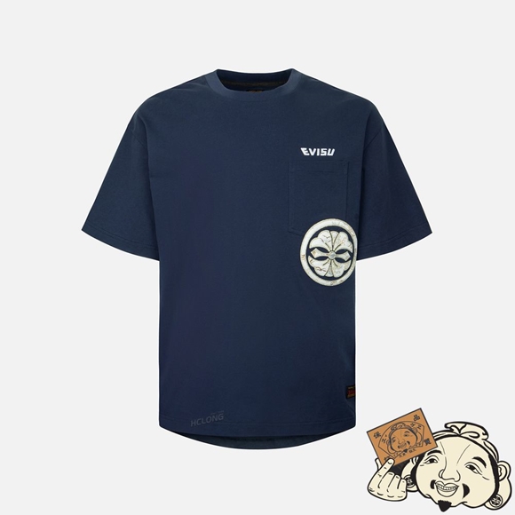Men Evisu KAMON BROCADE APPLIQUÉ POCKET T-SHIRT Bleu Marine | 084RGEIHC