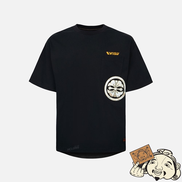 Men Evisu KAMON BROCADE APPLIQUÉ POCKET T-SHIRT Noir | 384LZINSW