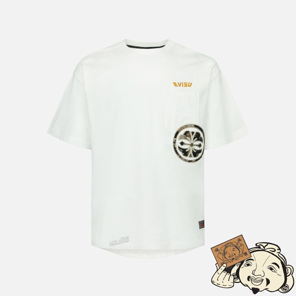 Men Evisu KAMON BROCADE APPLIQUÉ POCKET T-SHIRT Blanche | 741NOEJRK