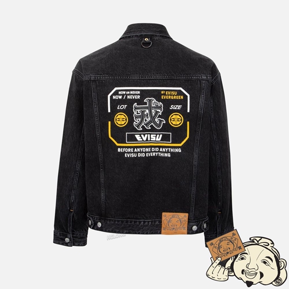 Men Evisu KANJI PRINT DENIM JACKET Noir | 341SXORNA