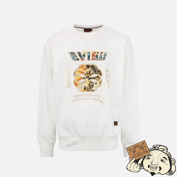 Men Evisu KOI AND WAVE PATTERN KAMON PRINT SWEATSHIRT Blanche | 379BDFNYG