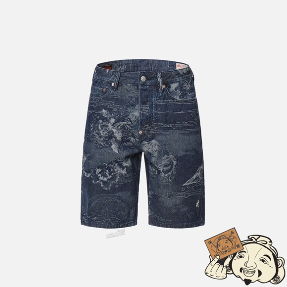 Men Evisu KOMAINU JACQUARD DENIM SHORTS Indigo | 139MISVCD