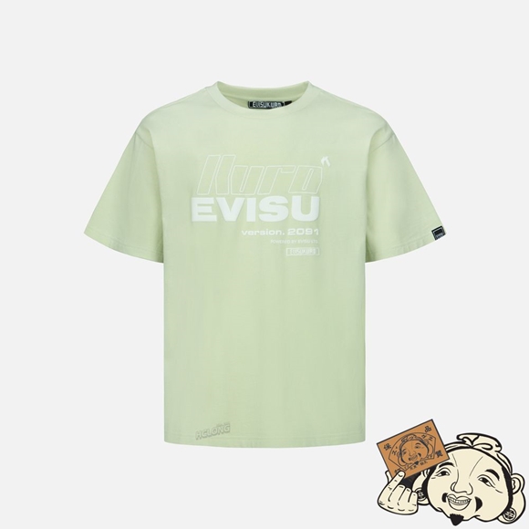 Men Evisu LOGO AND KAMON PRINT BOXY T-SHIRT Vert Clair | 489LHIUBQ