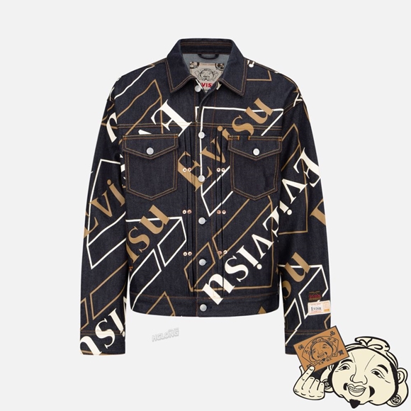 Men Evisu LOGO MONOGRAM DENIM JACKET Blanche | 680PTKBEI