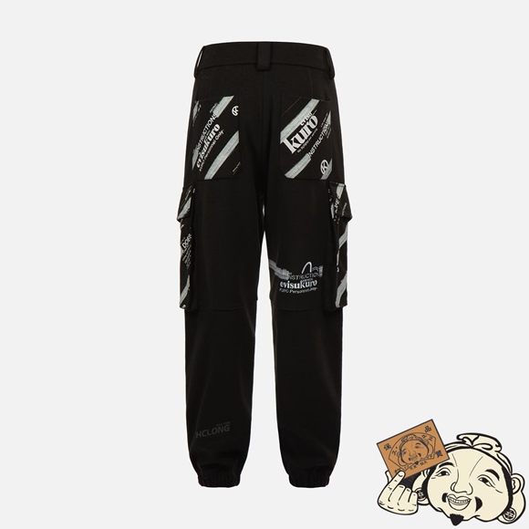 Men Evisu LOGO PRINTED PANNELS CARGO PANTS Noir | 267LTENUZ