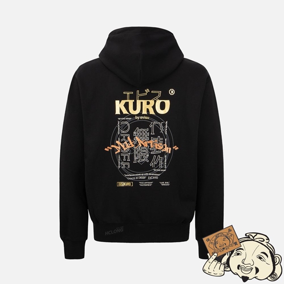 Men Evisu "MAD ARTISAN" FOIL PRINT HOODIE Noir | 965IVFJTK
