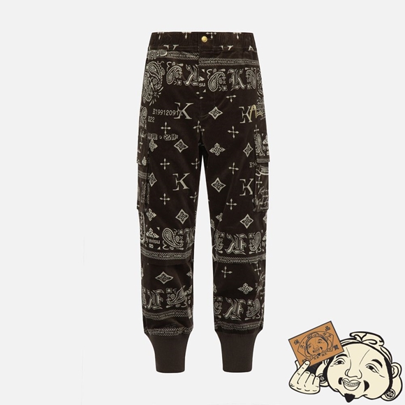 Men Evisu MONOGRAM PAISLEY AND LOGO PRINT VELVET JOGGERS Marron | 047NXGMLC