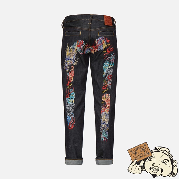 Men Evisu MULTICOLOR DRAGON DAICOCK EMBROIDERED CARROT FIT JEANS #2017 Indigo | 067WUOFTS