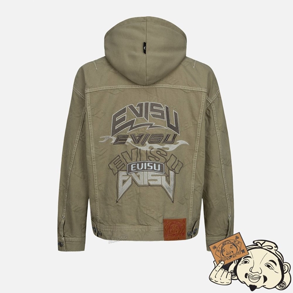Men Evisu MULTI-LOGO EMBROIDERY DENIM JACKET Kaki | 430ZEAJVO