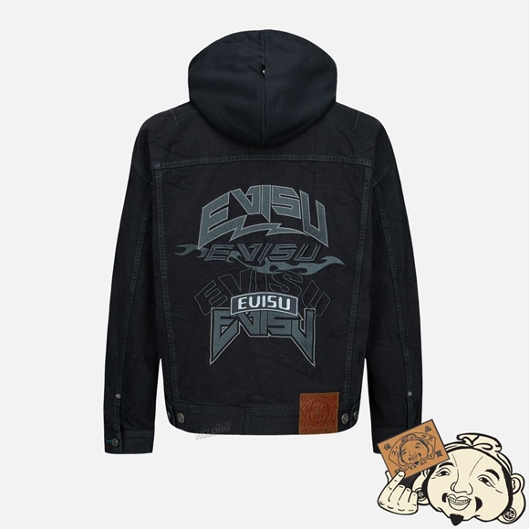 Men Evisu MULTI-LOGO EMBROIDERY DENIM JACKET CHARCOAL | 783MBWADN
