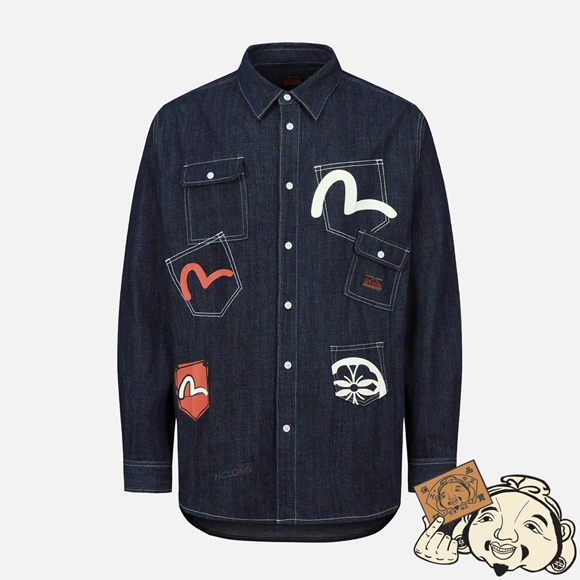 Men Evisu MULTI-POCKET DENIM SHIRT Indigo | 706YRIKLV