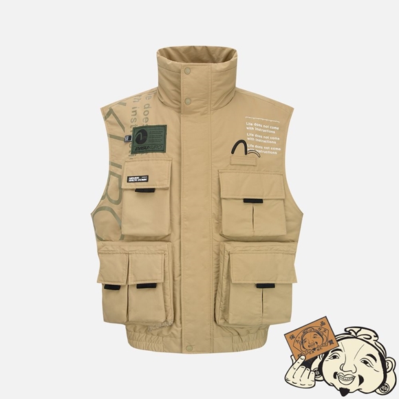 Men Evisu MULTI POCKET PADDED VEST JACKET Beige | 417TVOSEZ